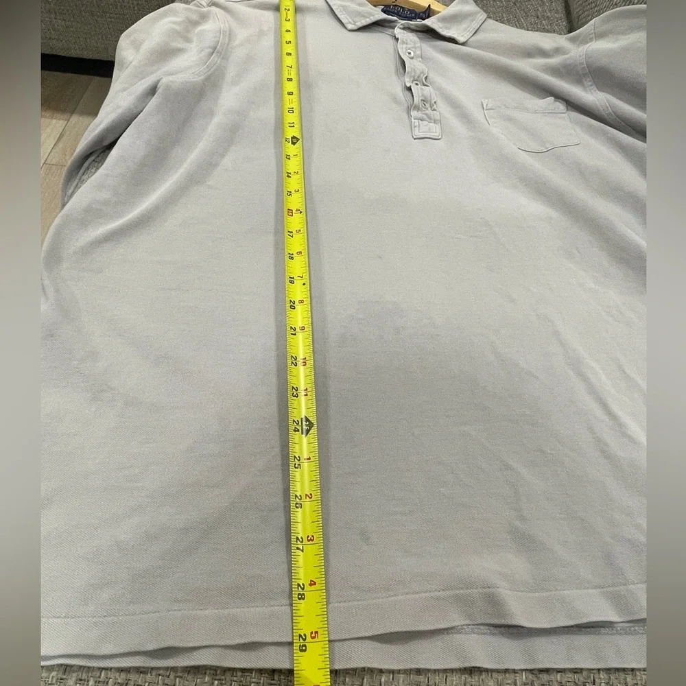 Polo Ralph Lauren Mens Polo Shirt‎ XXL Featherweight Mesh Light Grey Long Sleeve